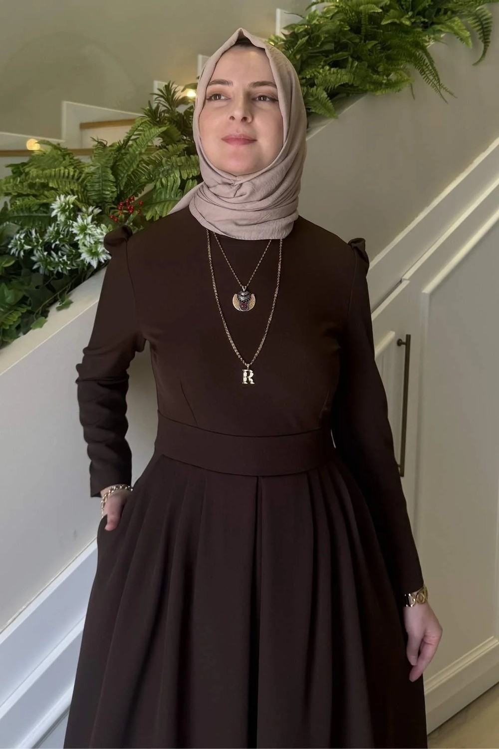 Rabia Şamlı Rose Elbise Acı Kahve görsel 4