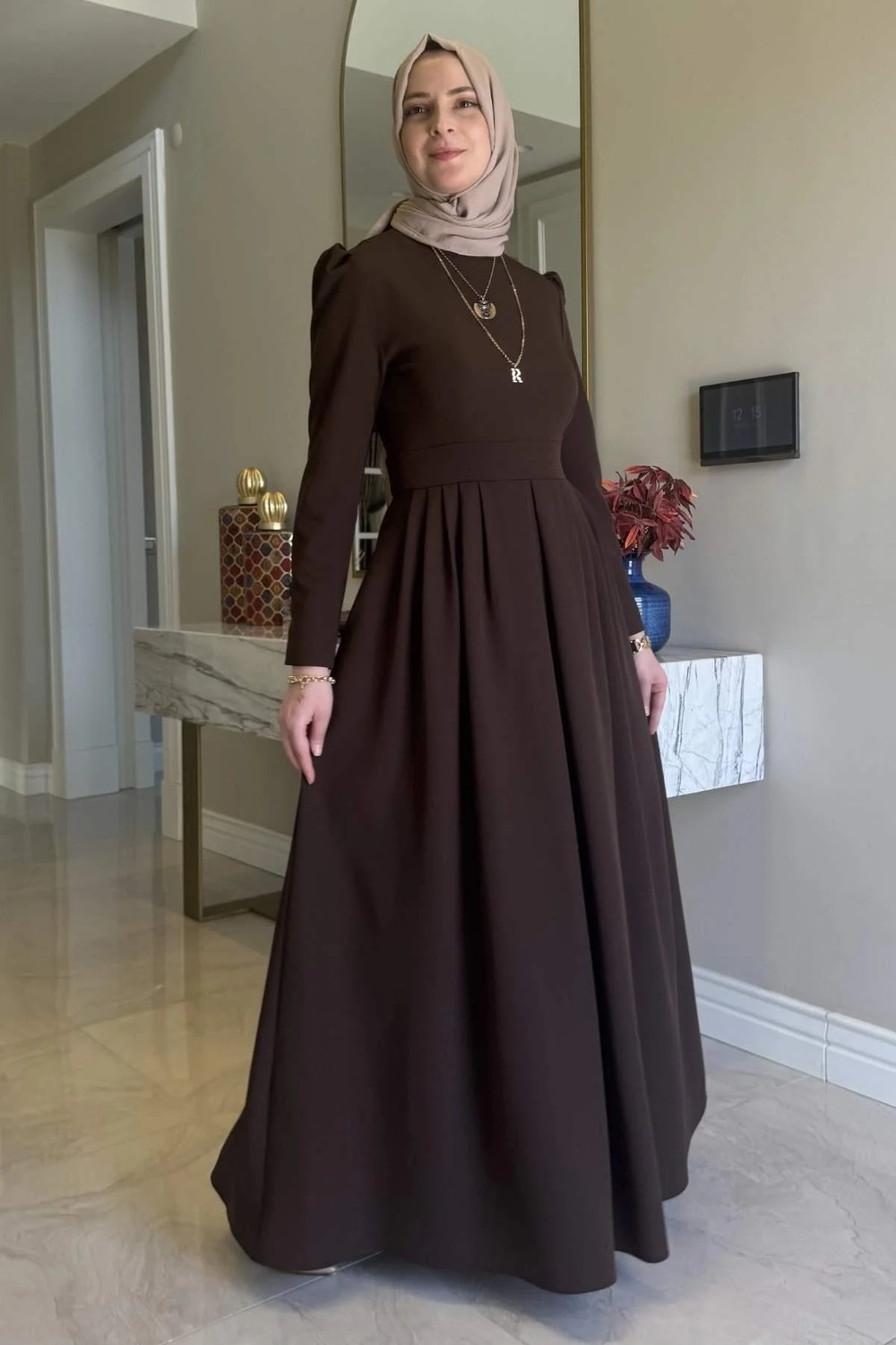 Rabia Şamlı Rose Elbise Acı Kahve görsel 5