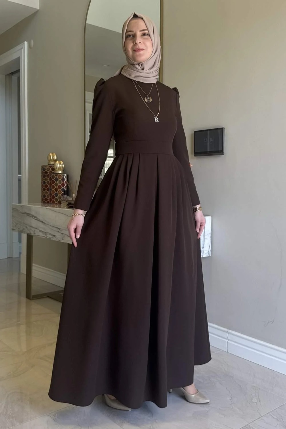 Rabia Şamlı Rose Elbise Acı Kahve görsel 7