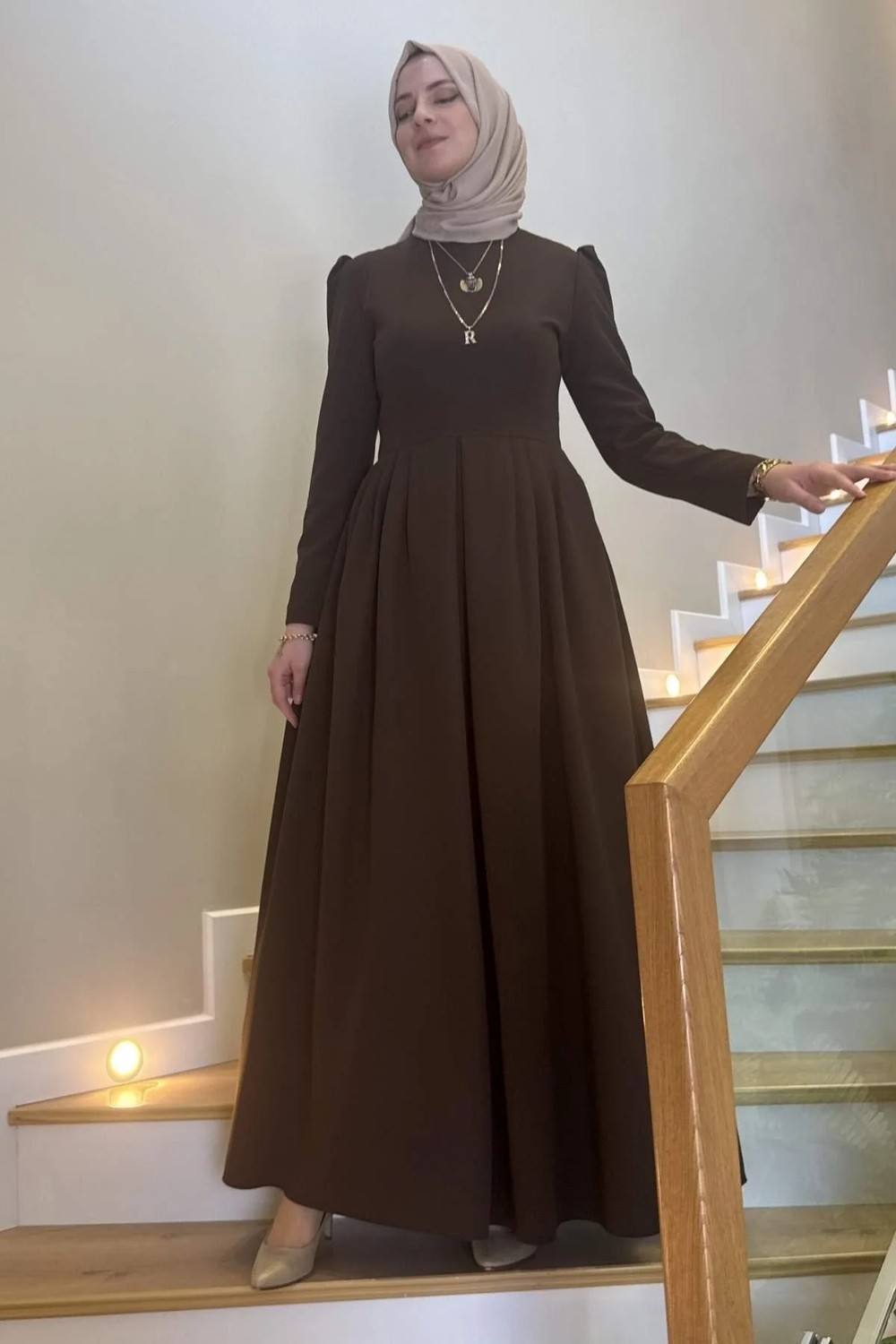 Rabia Şamlı Rose Elbise Acı Kahve görsel 8