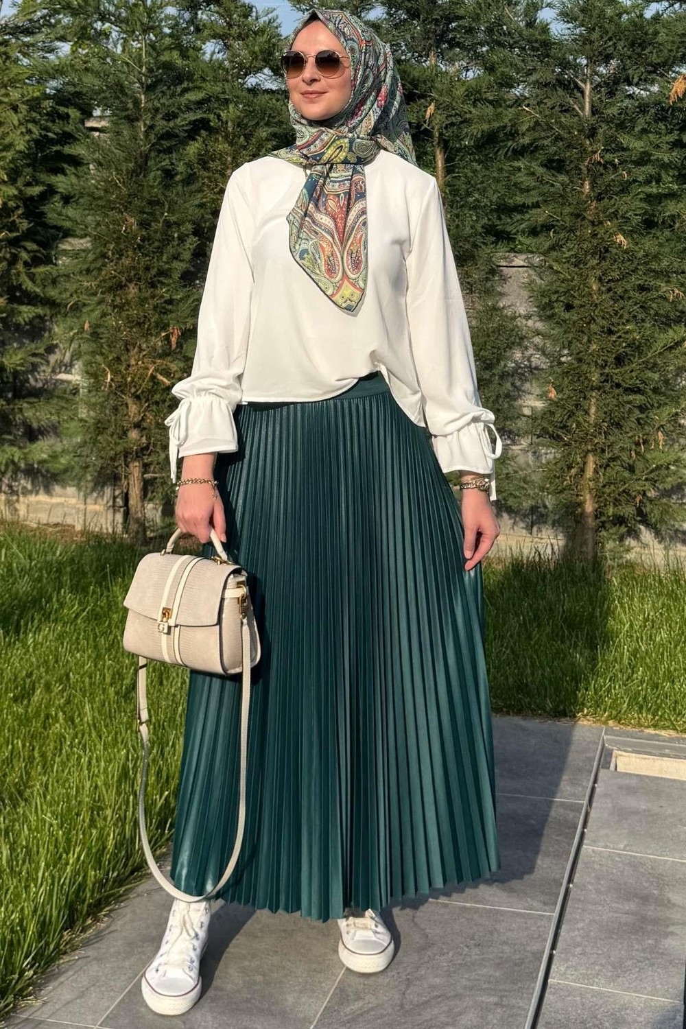 Rabia Şamlı Eliz Zümrüt Plise Etek görsel 4