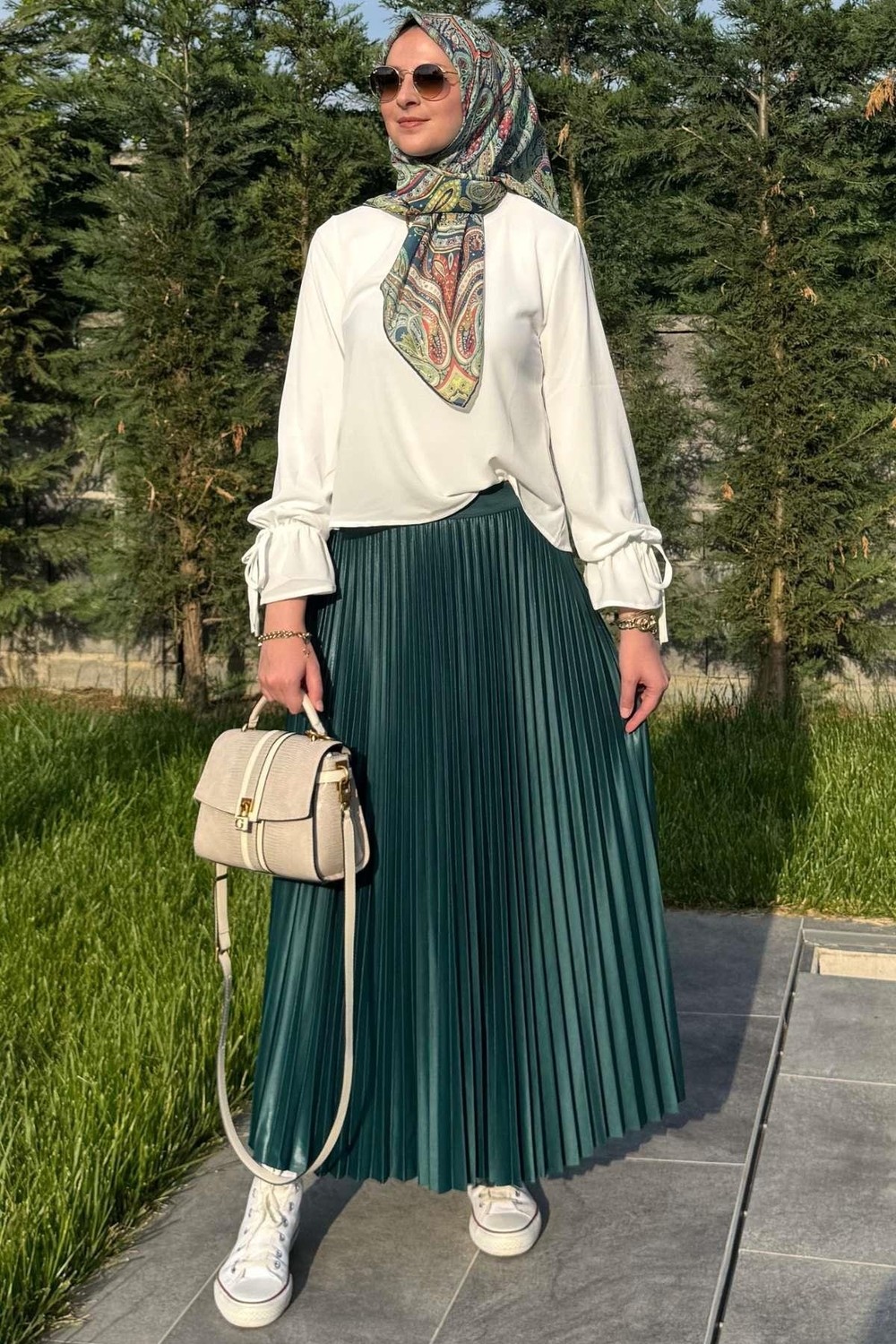 Rabia Şamlı Eliz Zümrüt Plise Etek görsel 6