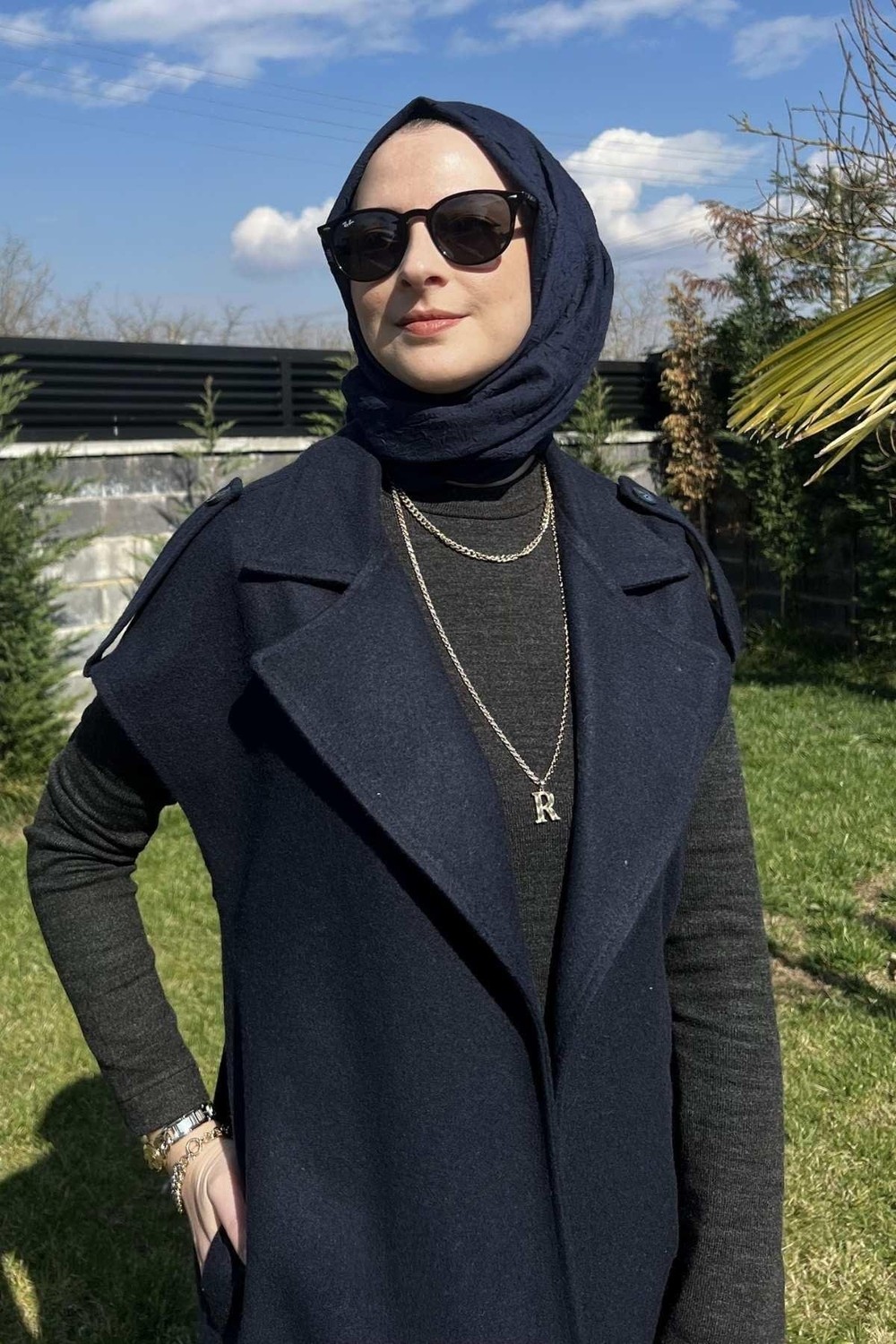 Rabia Şamlı Apoletli Lacivert Yelek görsel 3