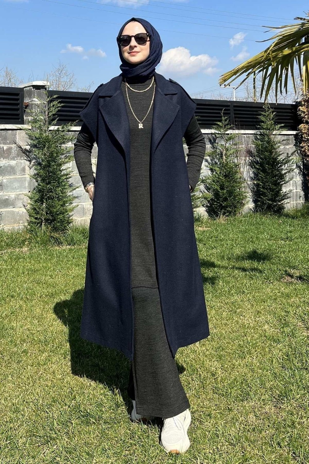 Rabia Şamlı Apoletli Lacivert Yelek görsel 5