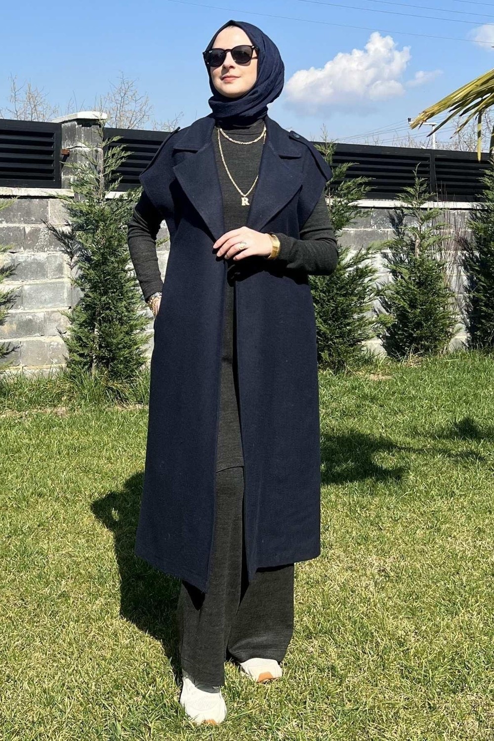 Rabia Şamlı Apoletli Lacivert Yelek görsel 7