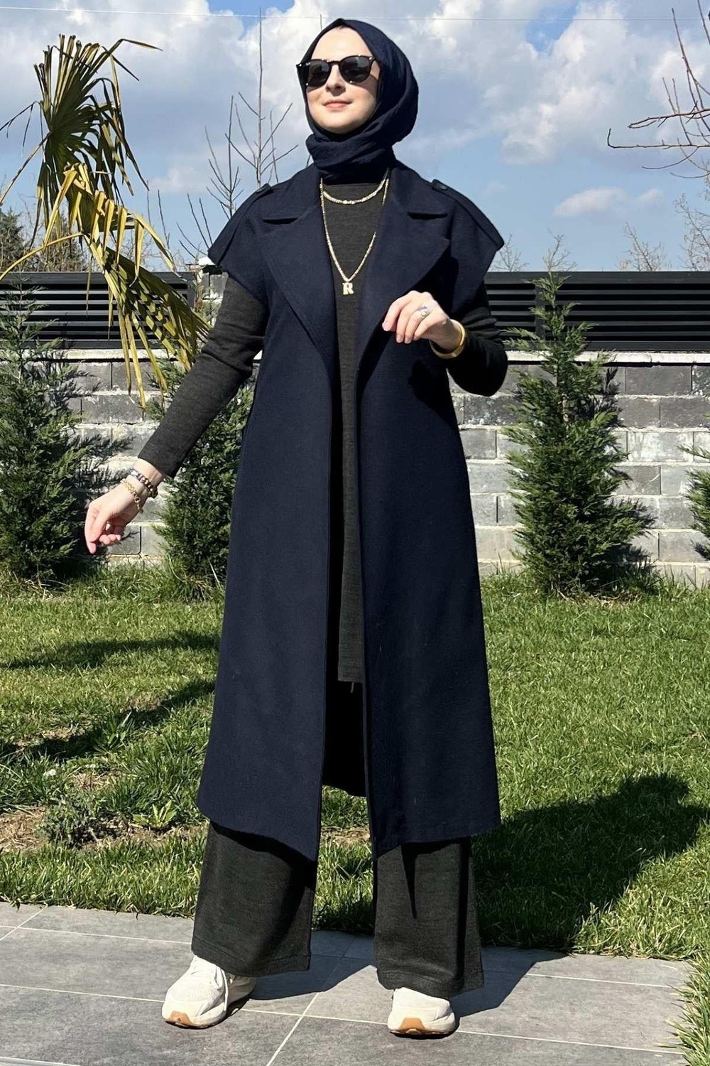 Rabia Şamlı Apoletli Lacivert Yelek görsel 8