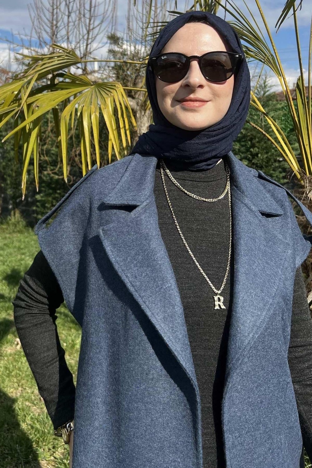 Rabia Şamlı Apoletli Indigo Yelek görsel 2