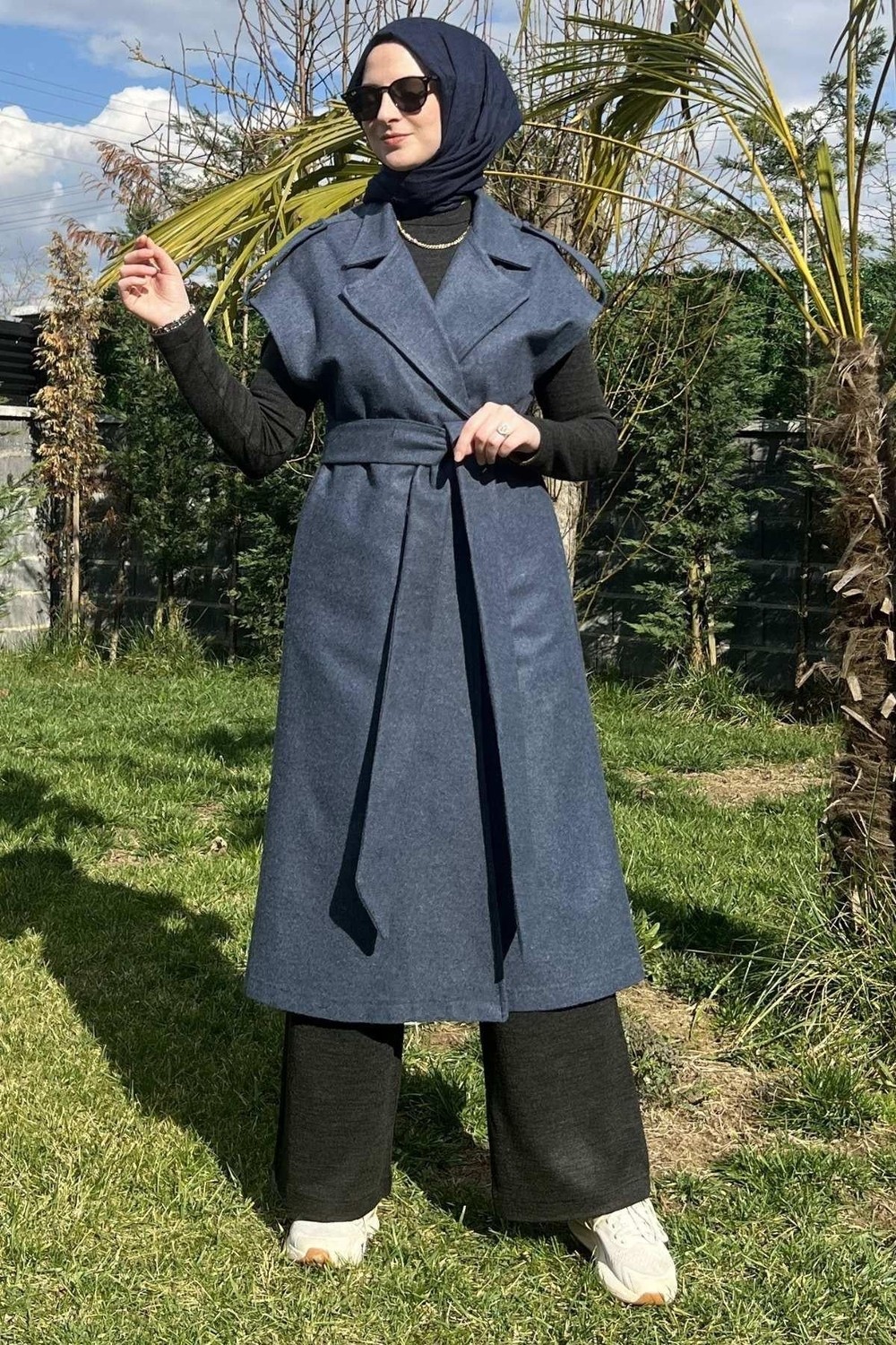Rabia Şamlı Apoletli Indigo Yelek görsel 7