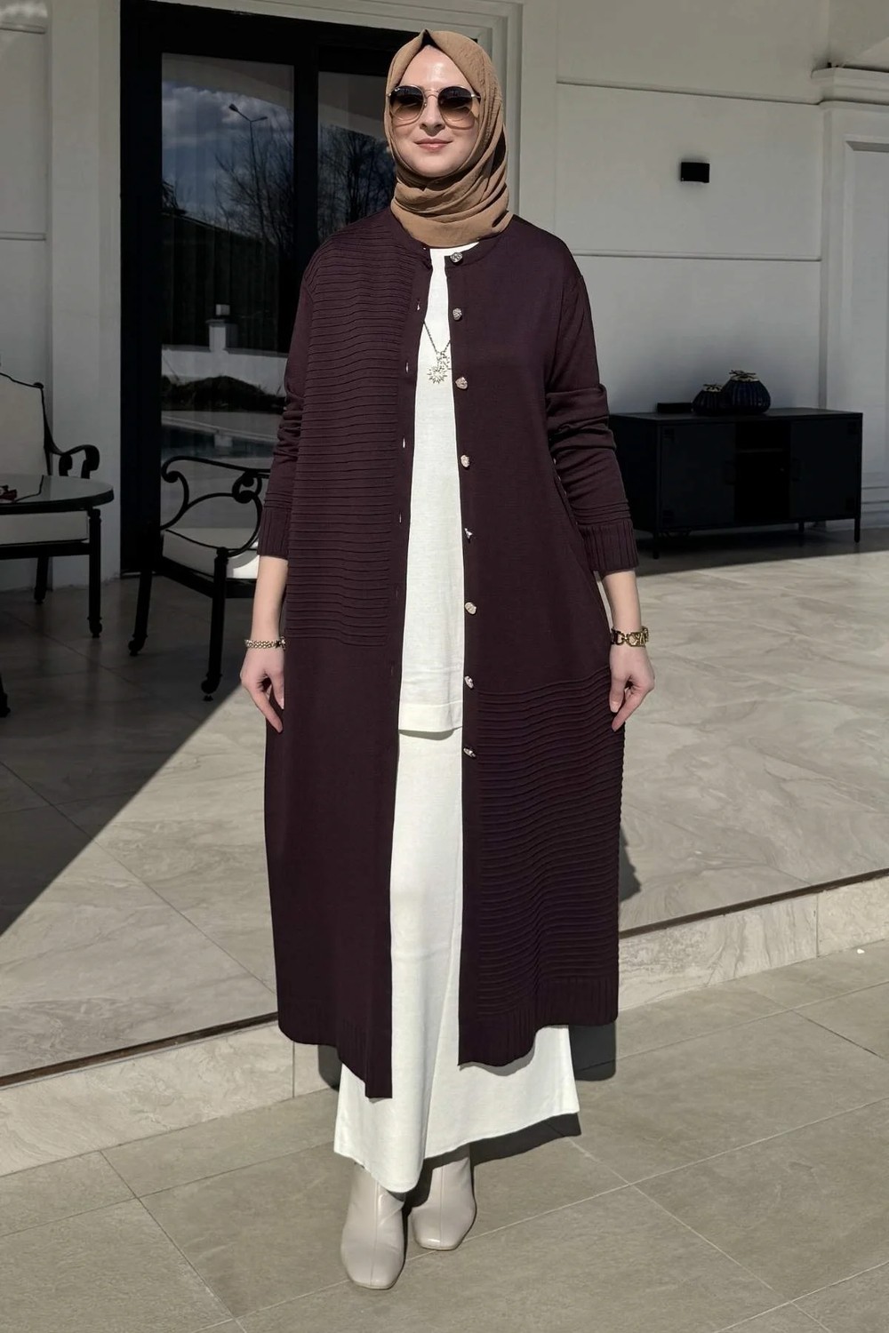 Rabia Şamlı Manolya Acı Kahve Triko Hırka