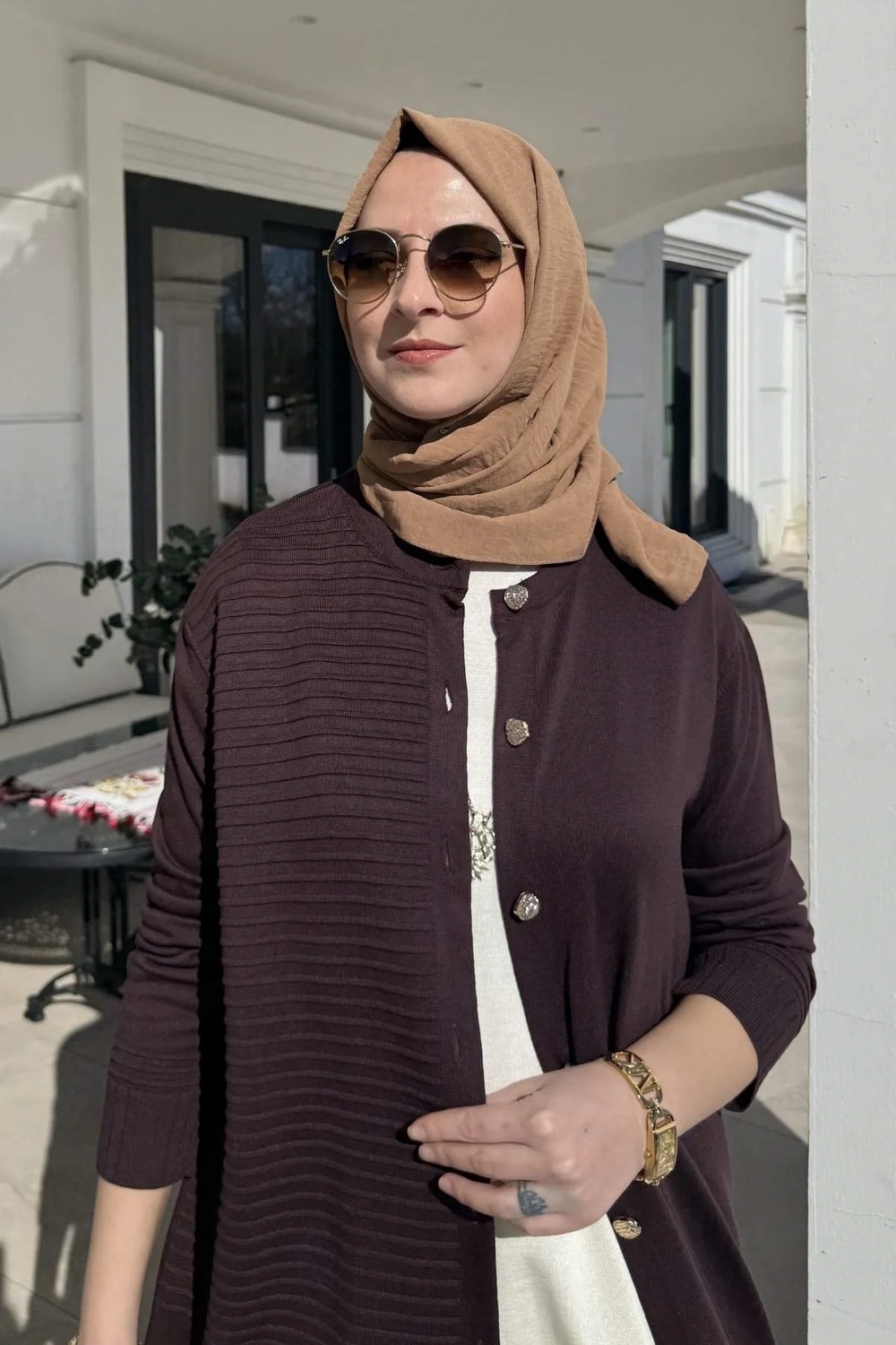 Rabia Şamlı Manolya Acı Kahve Triko Hırka görsel 2