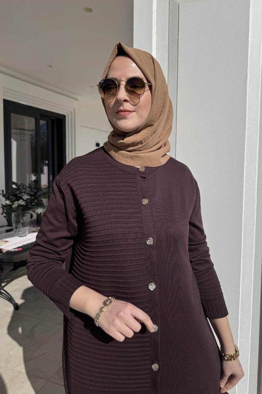 Rabia Şamlı Manolya Acı Kahve Triko Hırka görsel 4
