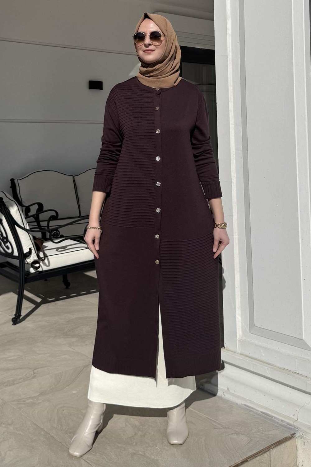 Rabia Şamlı Manolya Acı Kahve Triko Hırka görsel 5