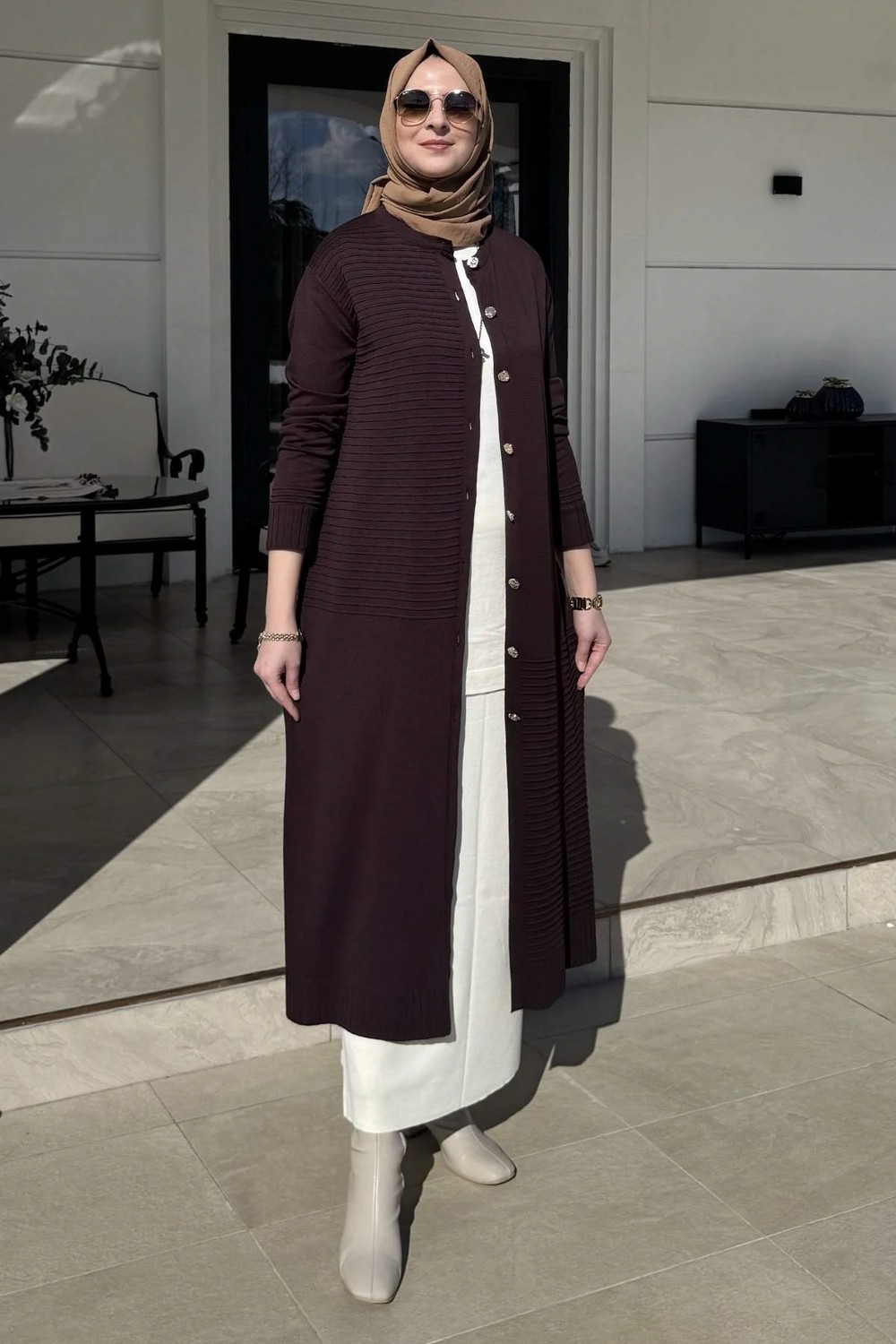 Rabia Şamlı Manolya Acı Kahve Triko Hırka görsel 6