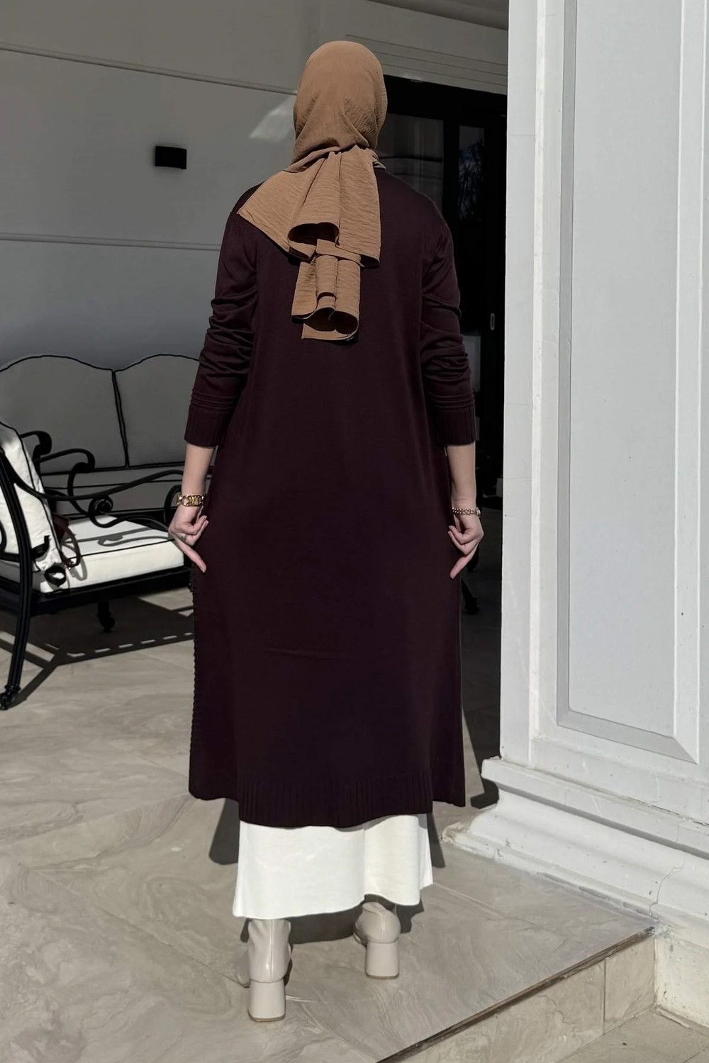 Rabia Şamlı Manolya Acı Kahve Triko Hırka görsel 7