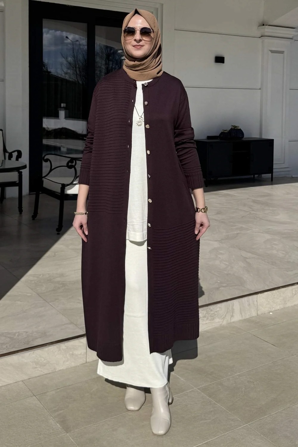 Rabia Şamlı Manolya Acı Kahve Triko Hırka görsel 8
