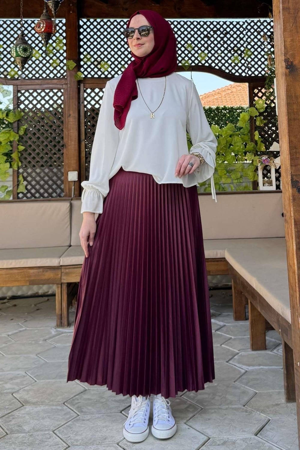 Rabia Şamlı Eliz Bordo Plise Etek