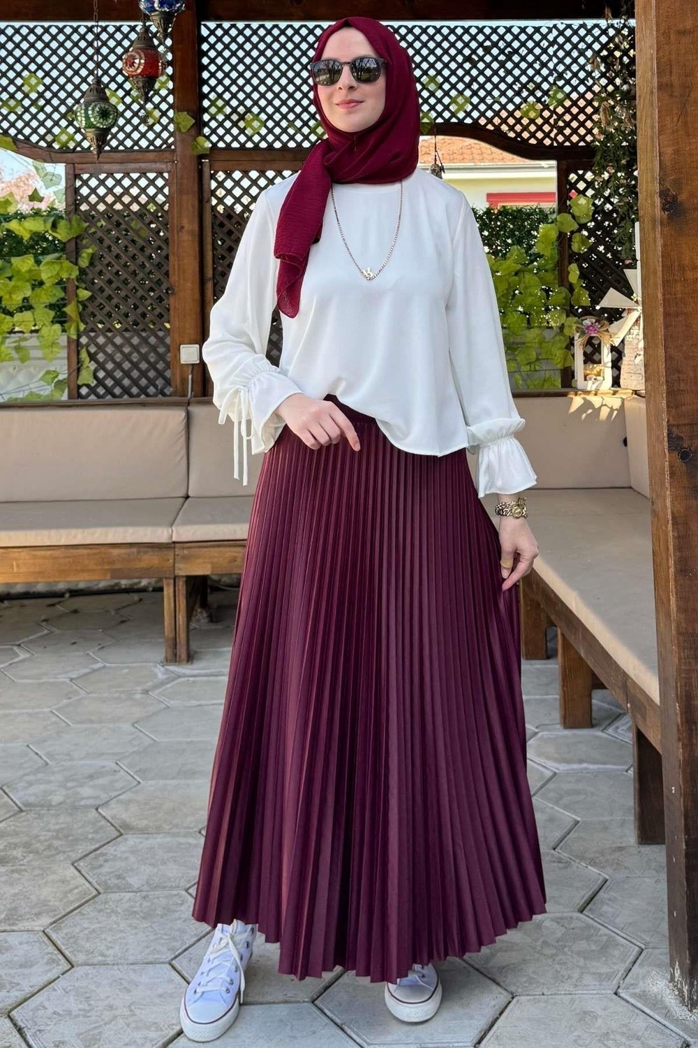 Rabia Şamlı Eliz Bordo Plise Etek görsel 2