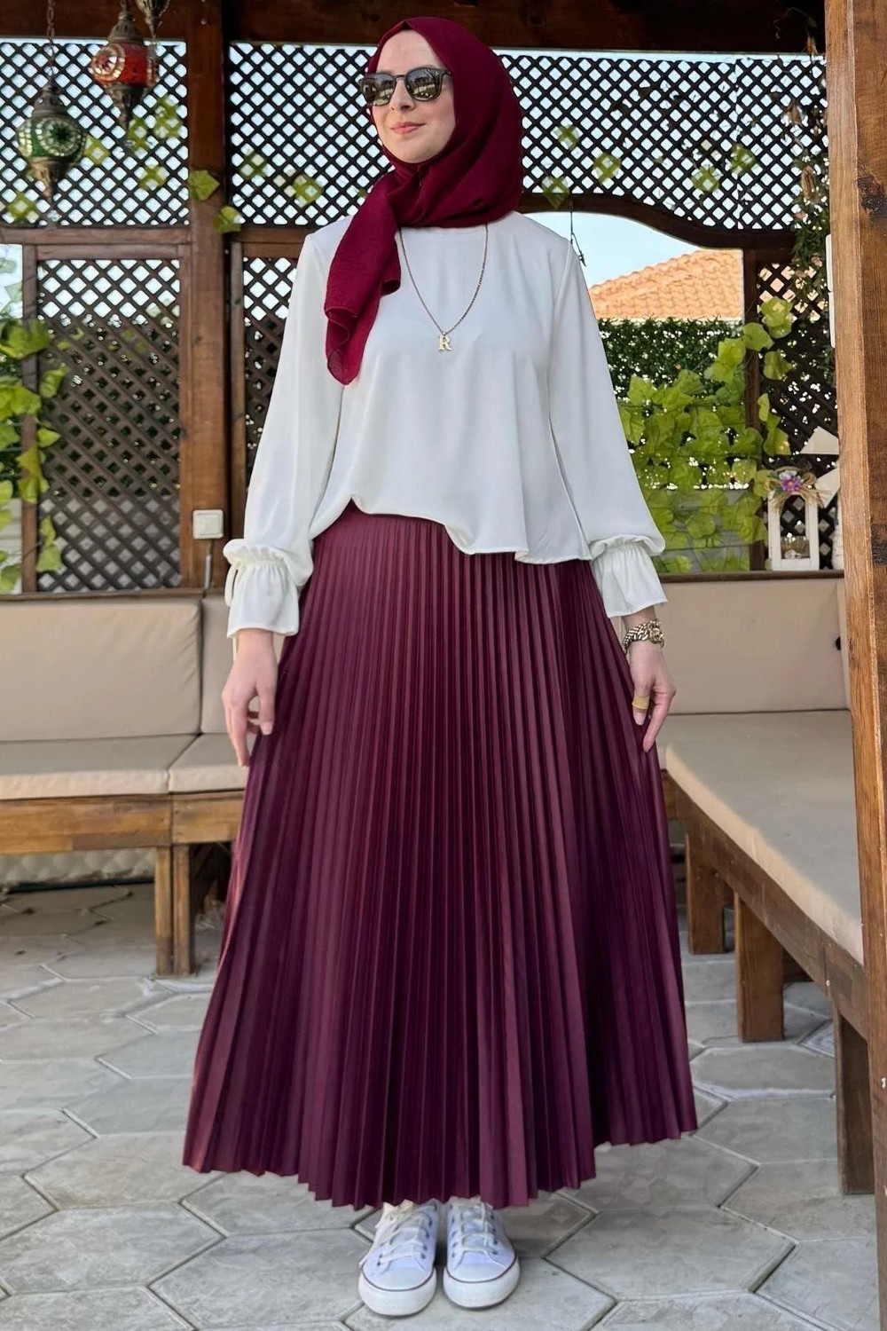 Rabia Şamlı Eliz Bordo Plise Etek görsel 3
