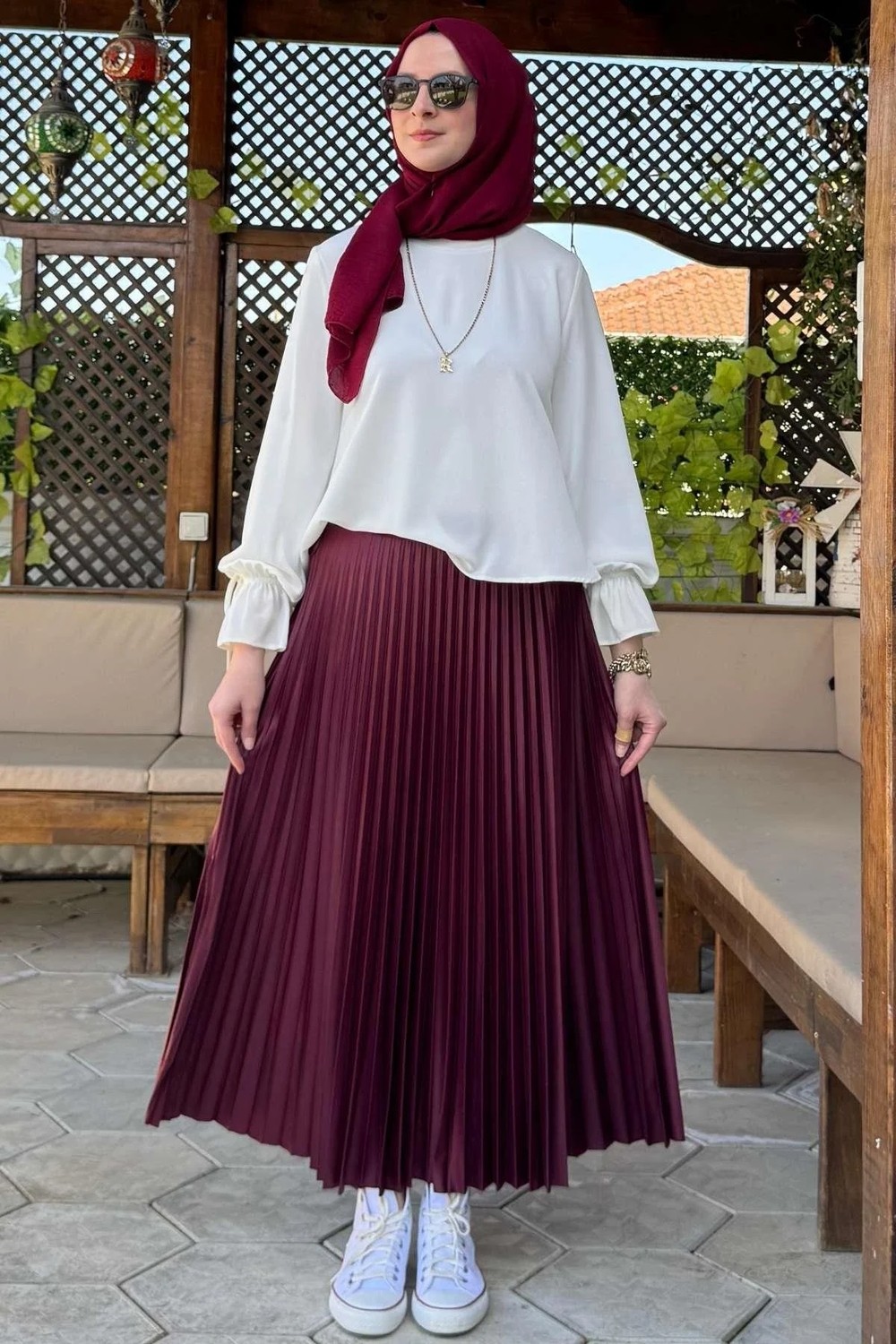Rabia Şamlı Eliz Bordo Plise Etek görsel 4