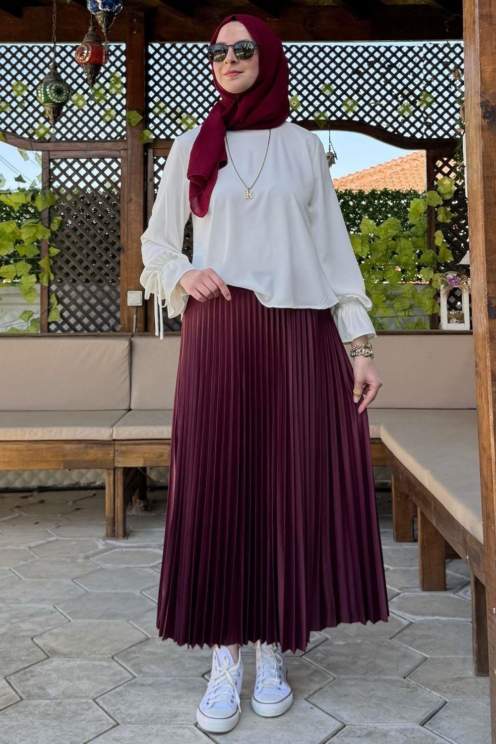 Rabia Şamlı Eliz Bordo Plise Etek görsel 5