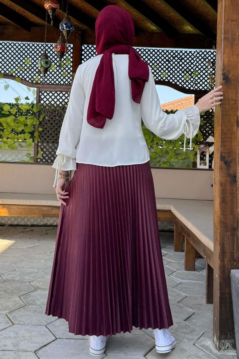 Rabia Şamlı Eliz Bordo Plise Etek görsel 6