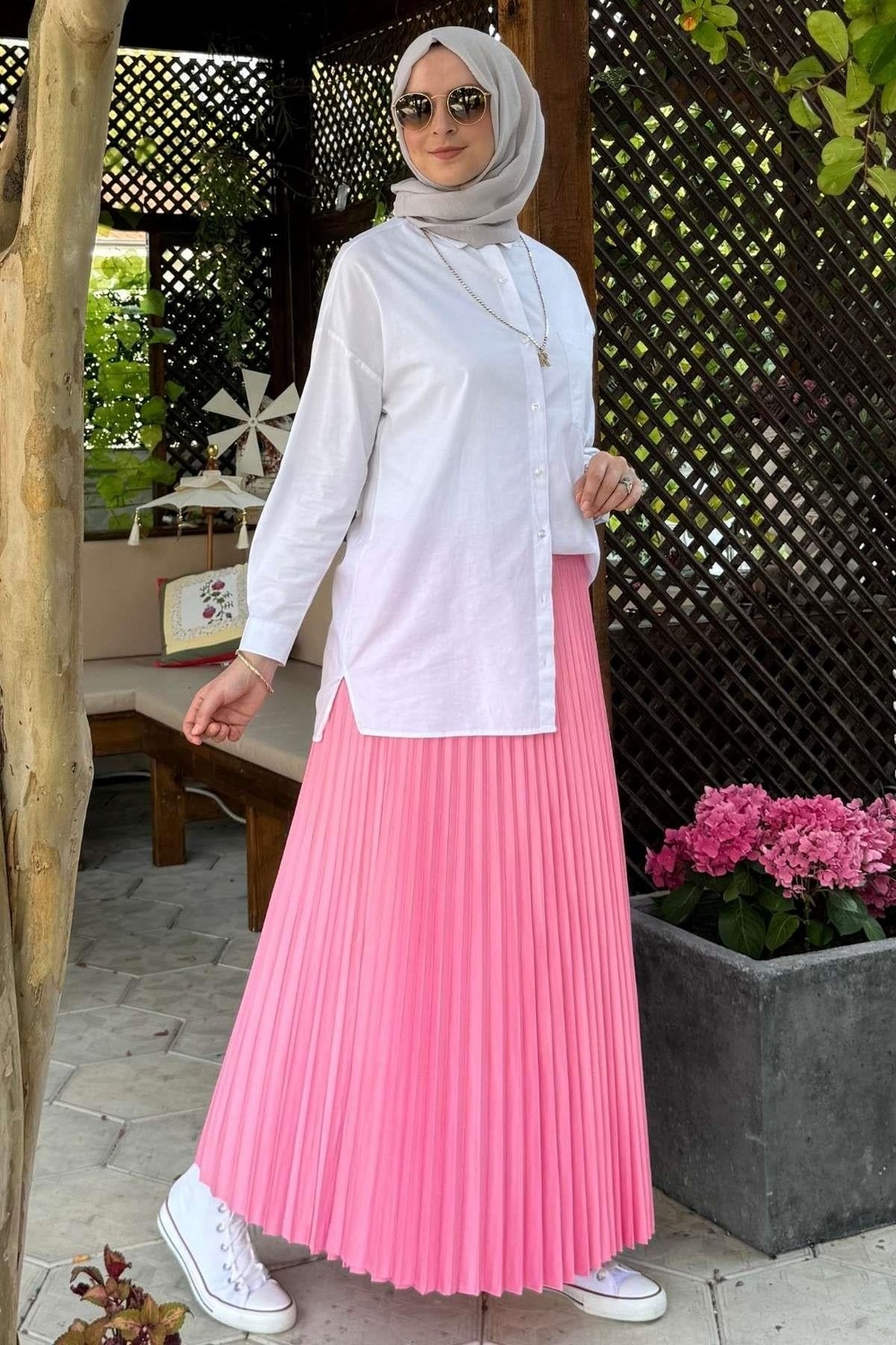 Rabia Şamlı Eliz Pembe Plise Etek