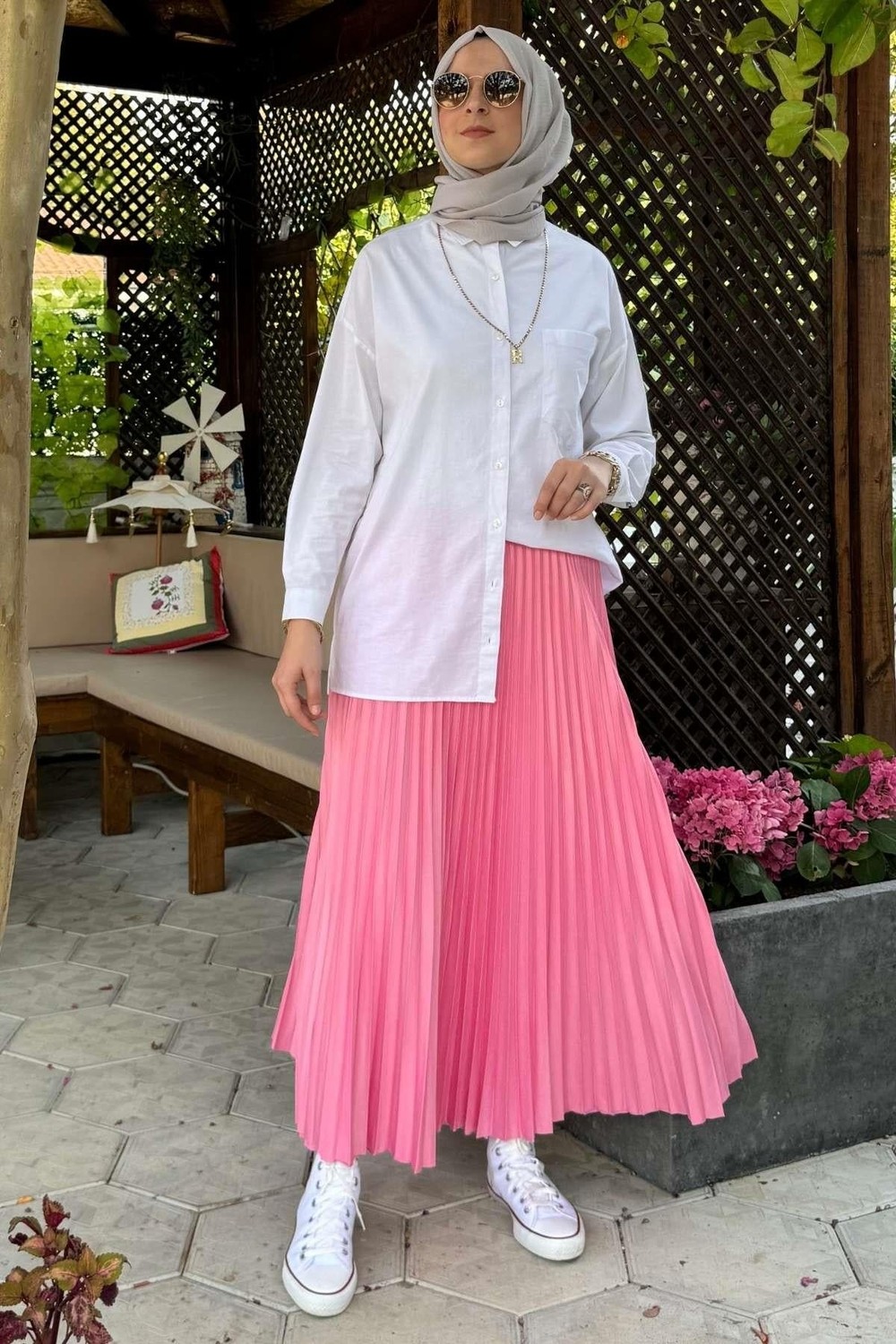 Rabia Şamlı Eliz Pembe Plise Etek görsel 2