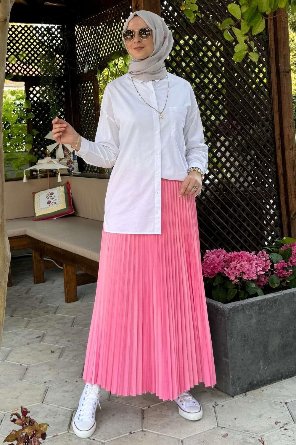 Rabia Şamlı Eliz Pembe Plise Etek görsel 3