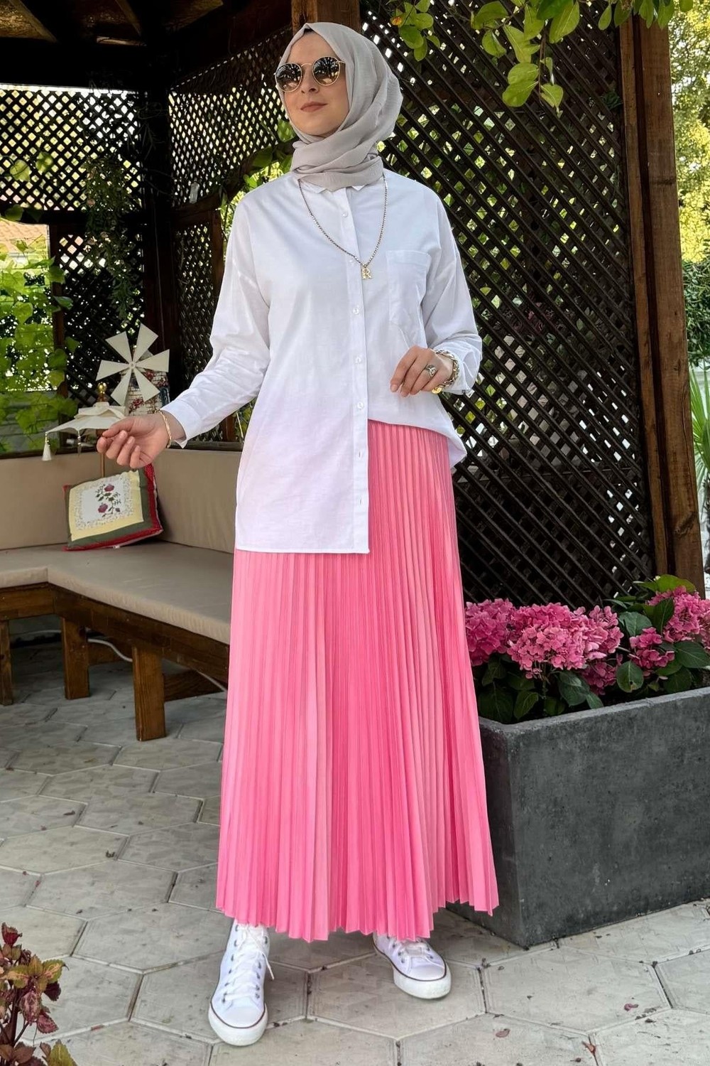 Rabia Şamlı Eliz Pembe Plise Etek görsel 4