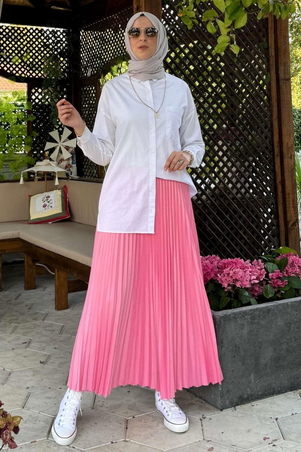 Rabia Şamlı Eliz Pembe Plise Etek görsel 5