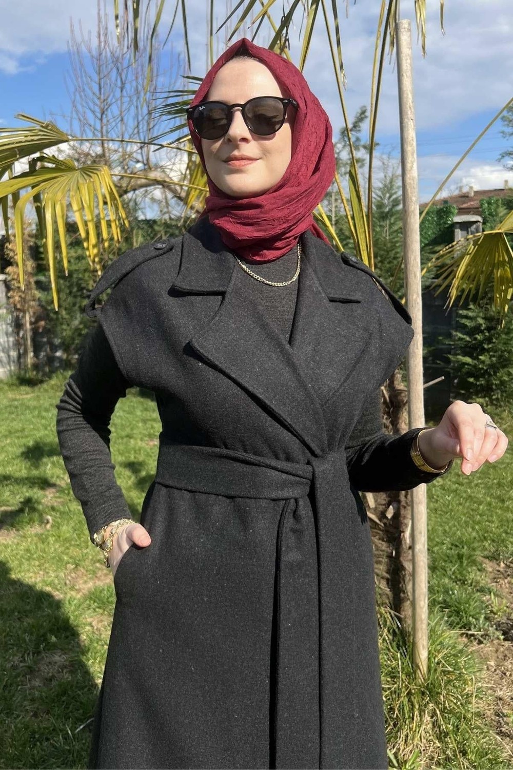 Rabia Şamlı Apoletli Antrasit Yelek görsel 2
