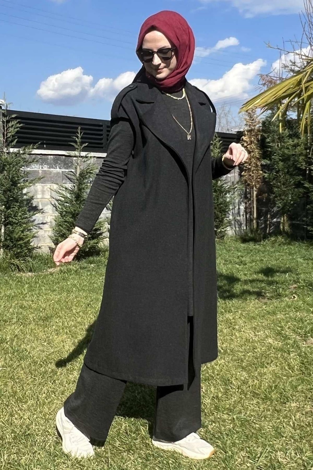 Rabia Şamlı Apoletli Antrasit Yelek görsel 5