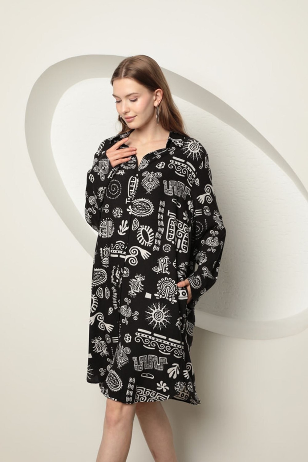 Stylmenplus Desenli Gömlek Elbise görsel 2