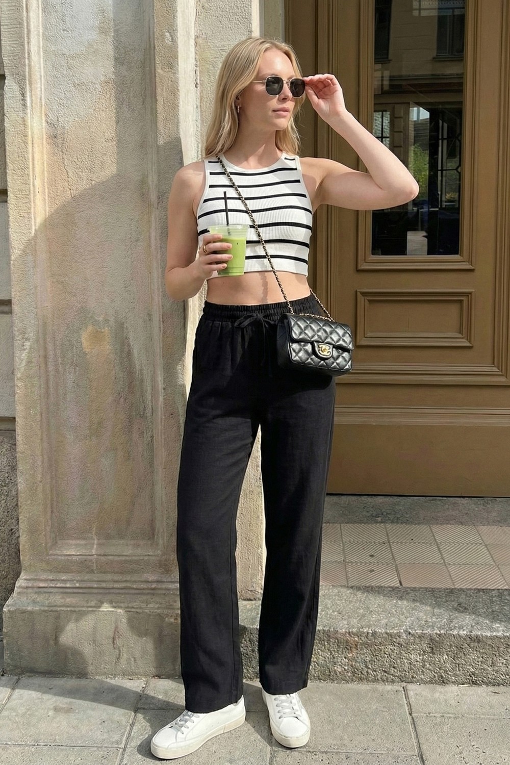 Lela Pamuklu Belden Bağlamalı Yüksek Bel Geniş Paça Cepli Regular Fit Pantolon Bayan Pantolon 668YP4760 görsel 6