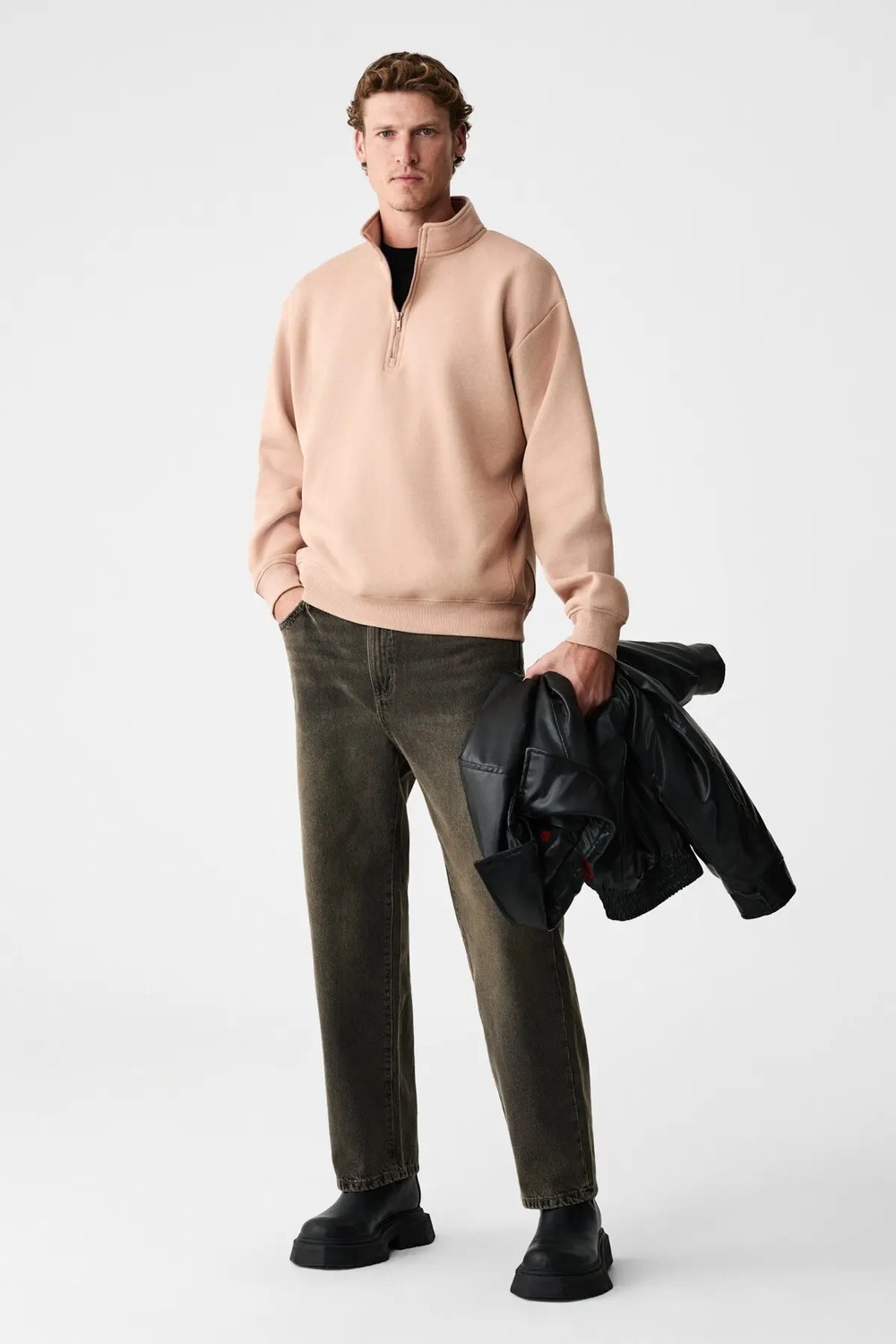 Grimelange BAXTER Erkek Dik Yakalı Fermuarlı Relaxed Lacivert Sweatshirt