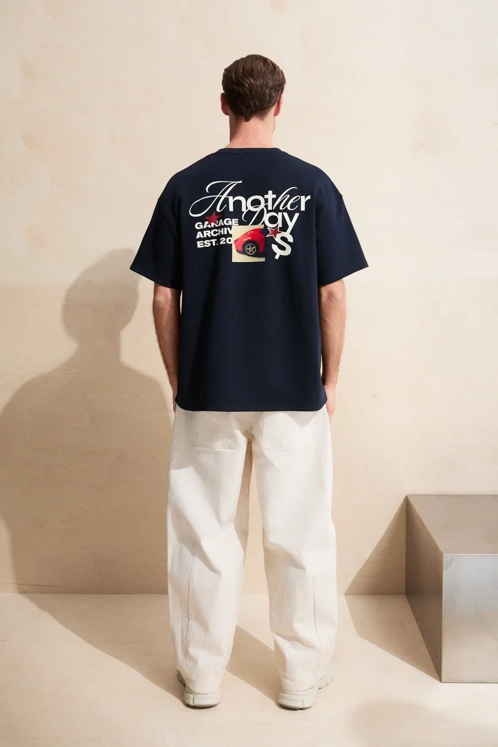 Grimelange DUKI Erkek Oversize Lacivert T-Shirt Pamuklu Bisiklet Yaka Kısa Kol Günlük Stil görsel 5