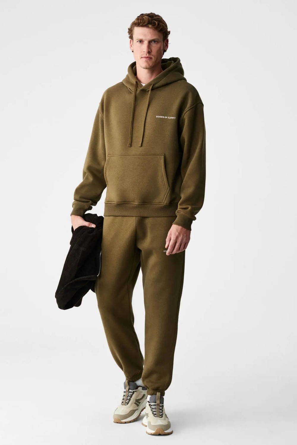 Grimelange MARSHALLHOODIE Erkek Pamuklu İçi Polarlı Nakışlı Relaxed Koyu Lacivert Eşofman Takımı