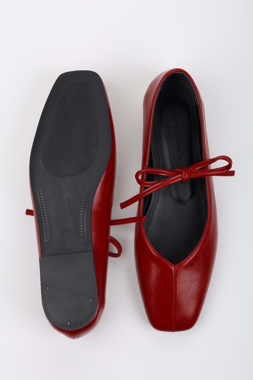Shoeberry Kadın Noriel Kırmızı Cilt Bağlamalı Babet görsel 5