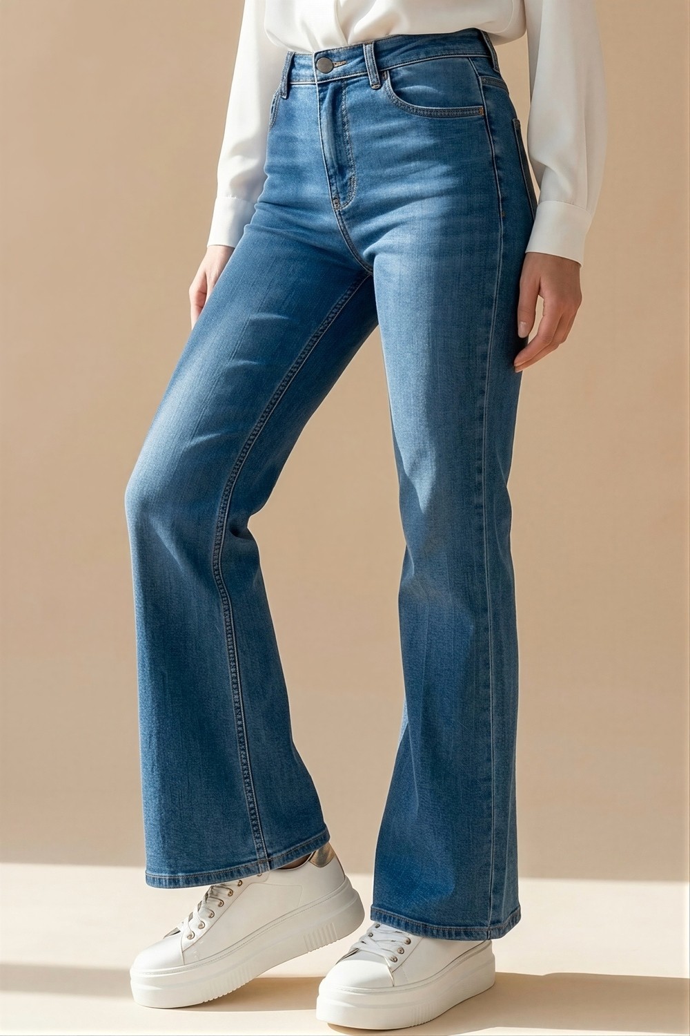 İmaj Butik Lacivert Yüksek Bel Ispanyol Paça Jeans Pantolon