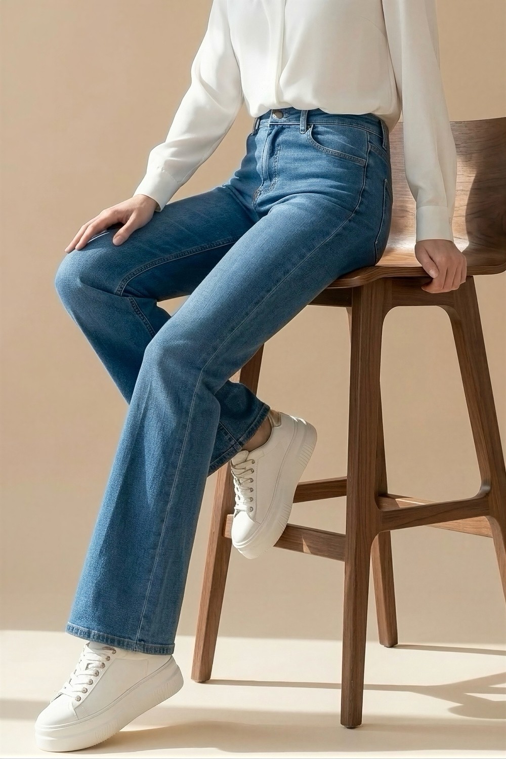İmaj Butik Lacivert Yüksek Bel Ispanyol Paça Jeans Pantolon görsel 7