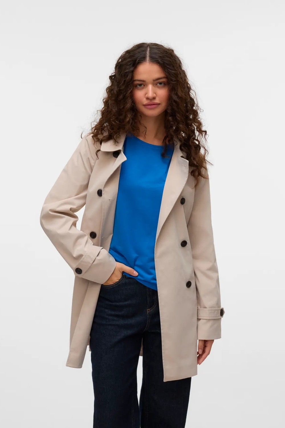 Vero Moda Kadın Vmchelsea Düğmeli Belden Bağlamalı Trençkot 10329343 Vizon görsel 3