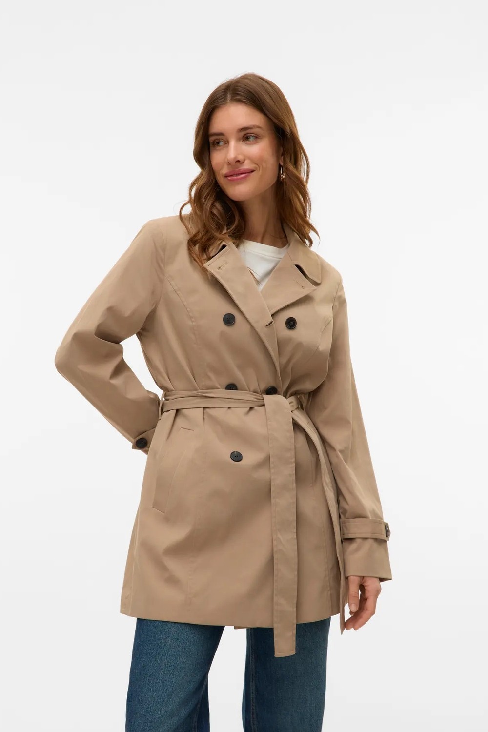 Vero Moda Kadın Vmchelsea Düğmeli Belden Bağlamalı Trençkot 10329343 Vizon görsel 6