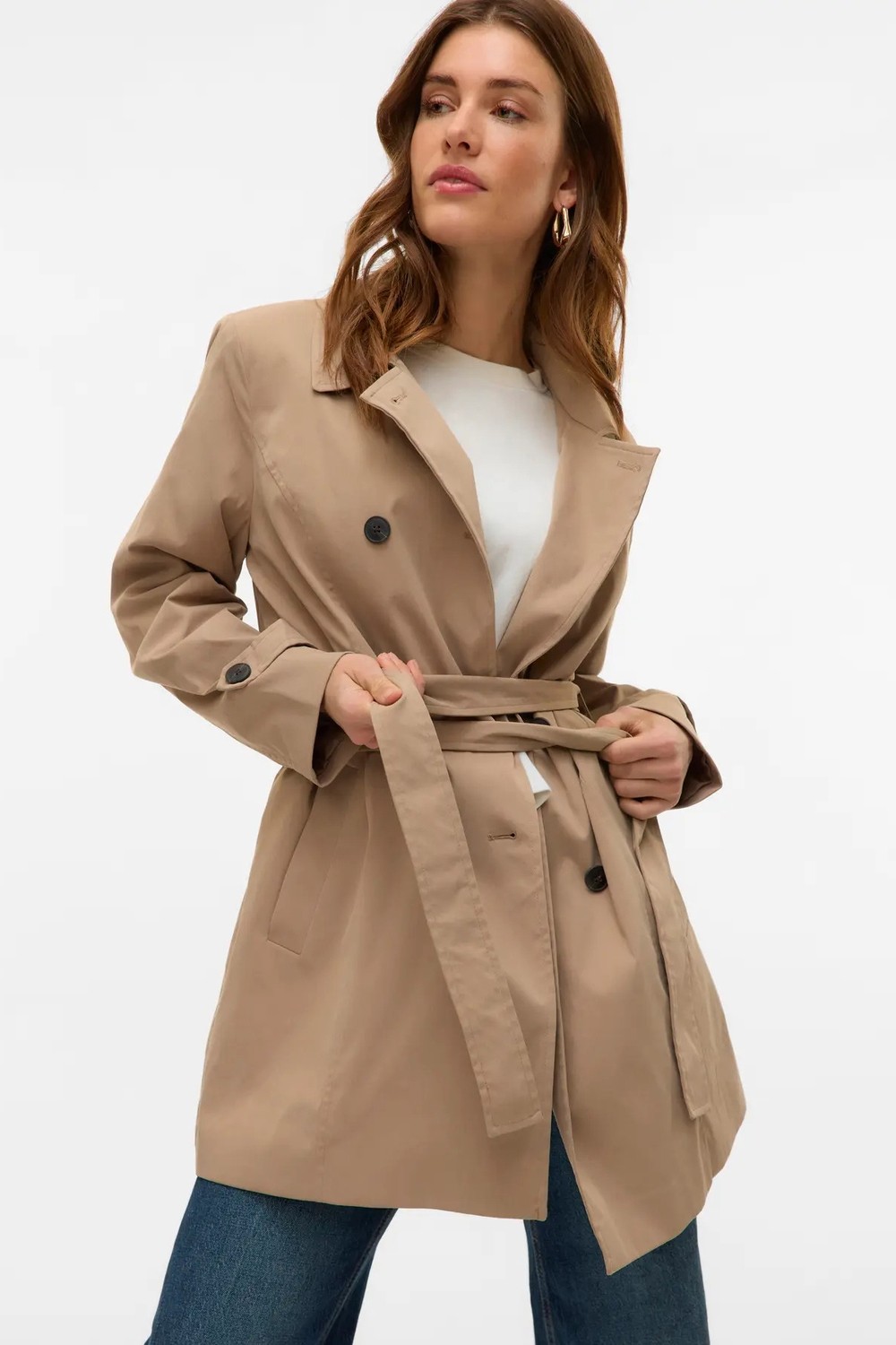 Vero Moda Kadın Vmchelsea Düğmeli Belden Bağlamalı Trençkot 10329343 Vizon görsel 7