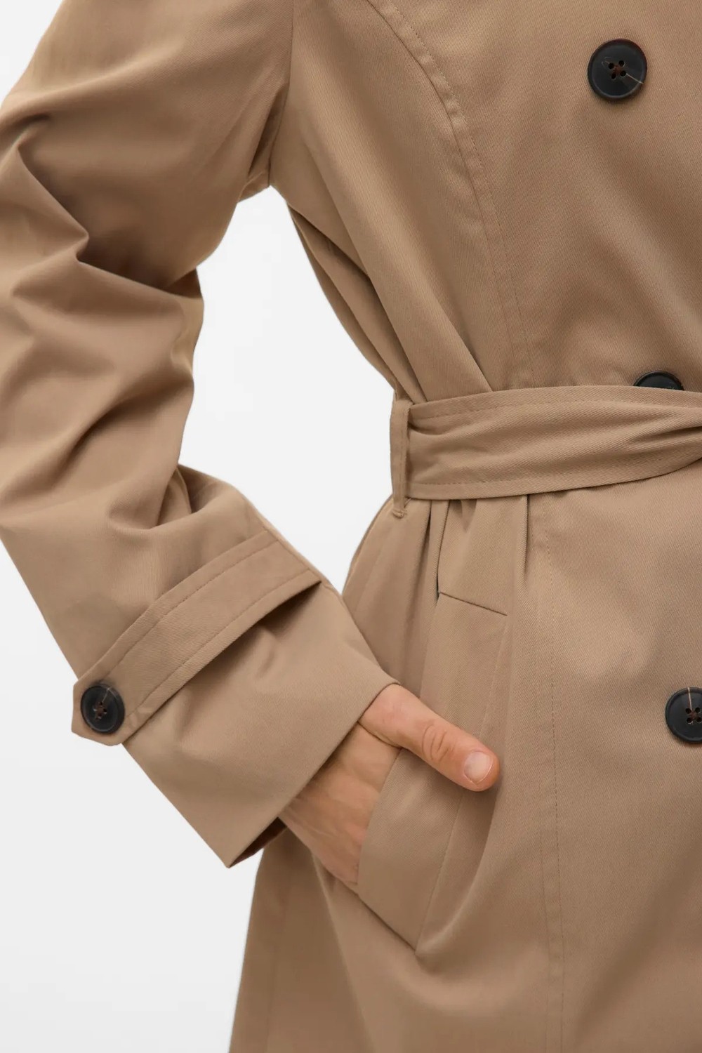 Vero Moda Kadın Vmchelsea Düğmeli Belden Bağlamalı Trençkot 10329343 Vizon görsel 8