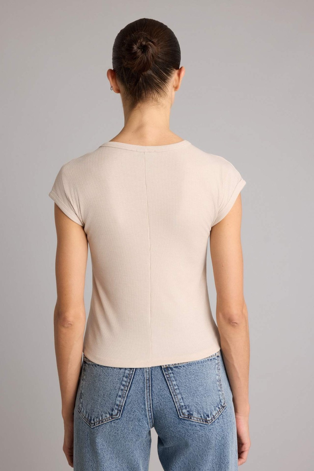 DeFacto Slim Fit Basic Fitilli Kaşkorse Tişört E5536AX26SM görsel 5