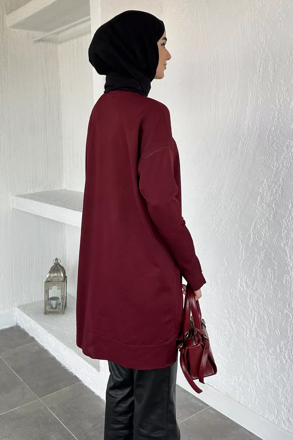 Julude Gülseli Kol Fermuar Detaylı Tesettür Triko Tunik P-00020679 görsel 4