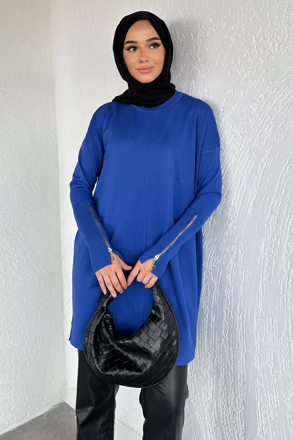 Julude Gülseli Kol Fermuar Detaylı Tesettür Triko Tunik P-00020679 görsel 7