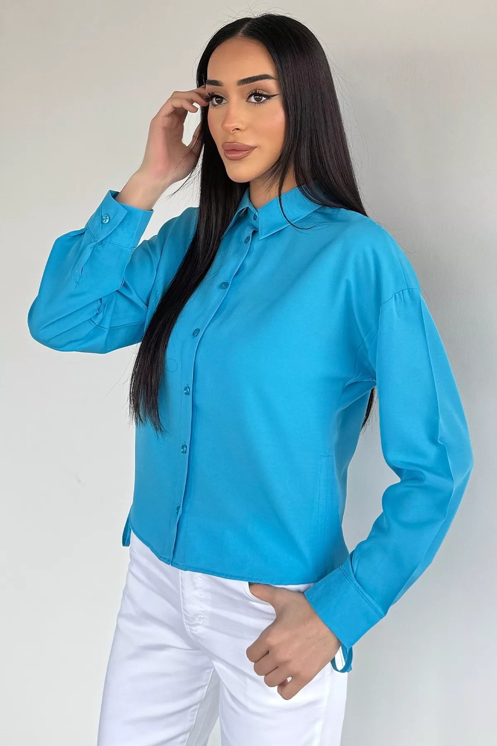 Gülseli Kadın Yan Bağlama Detaylı Gömlek P-00020566