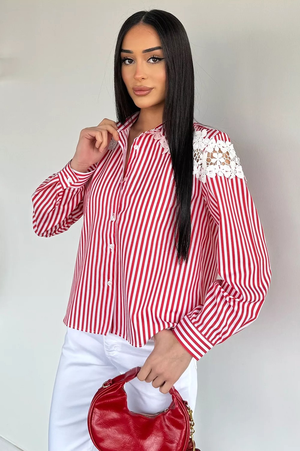 Gülseli Kadın Dantel Detaylı Gömlek P-00020569 görsel 6
