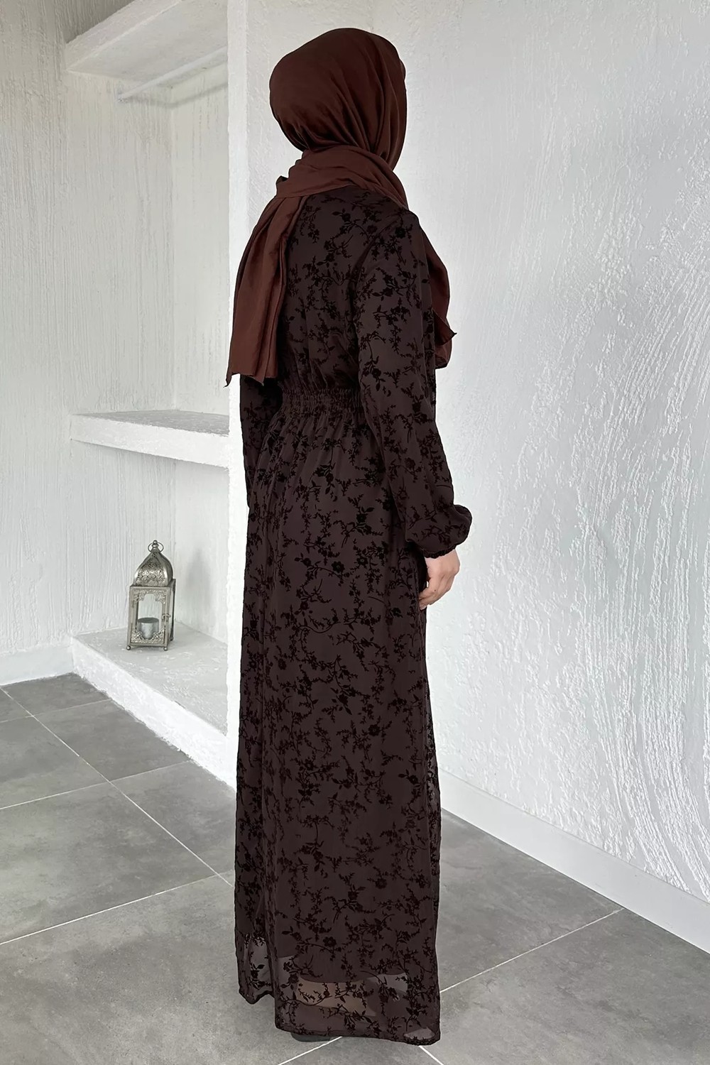 Julude Flok Baskılı Bel Lastikli Tesettür Elbise P-00020597 görsel 4